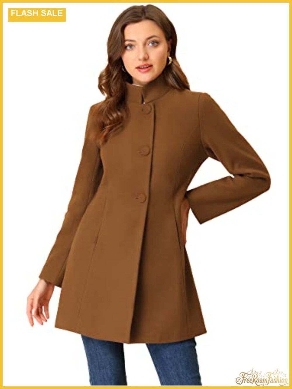 Women's Wool & Pea Coat Mid-Long Stand Collar Winter Overcoat Fully Lined